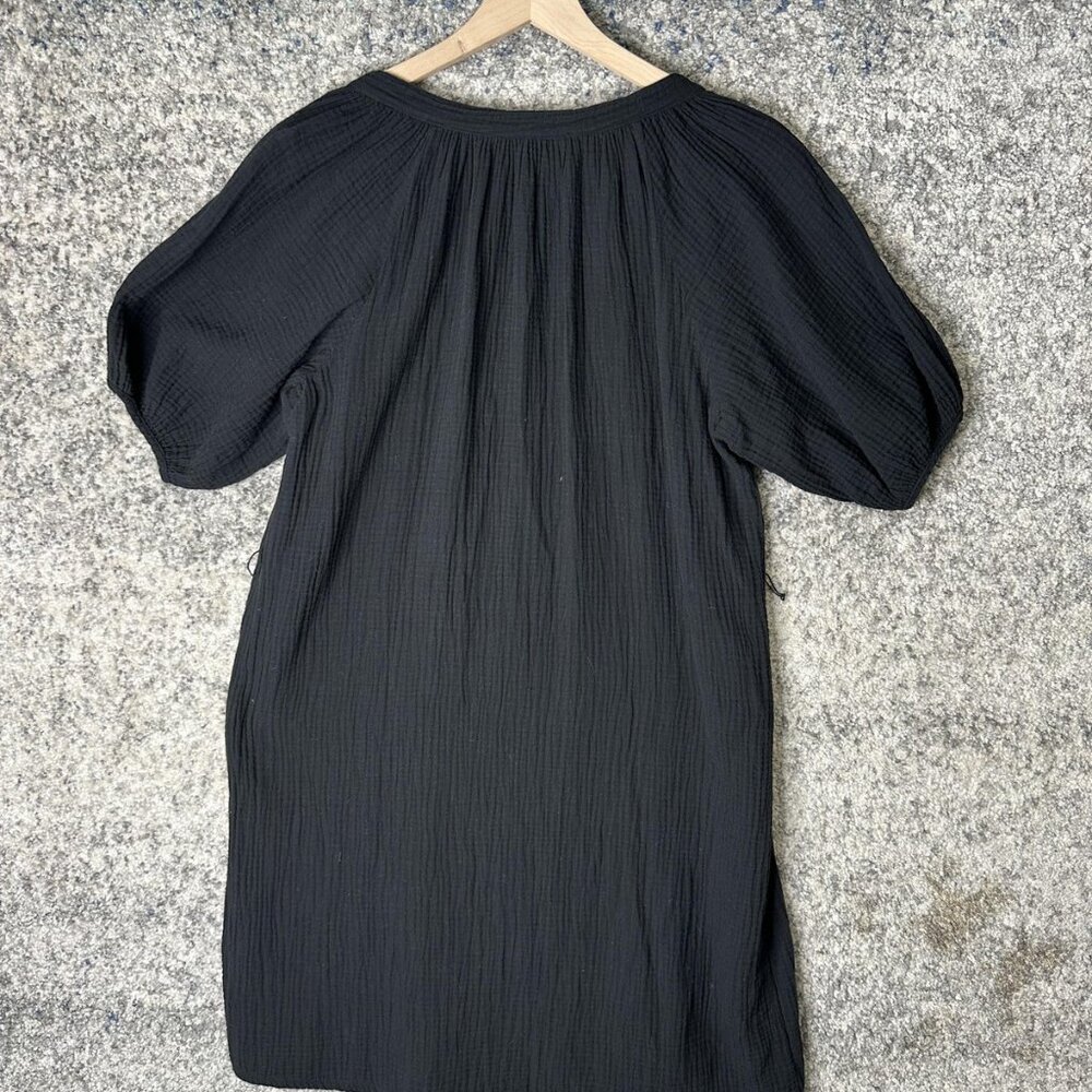 Nation LTD Dress Womens‎ Medium Black Cotton Gauze Mini Shift V Neck Puff Sleeve - Picture 8 of 8